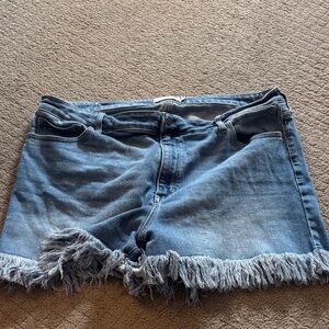 Women's Blue Jean Shorts with Fringe Hem